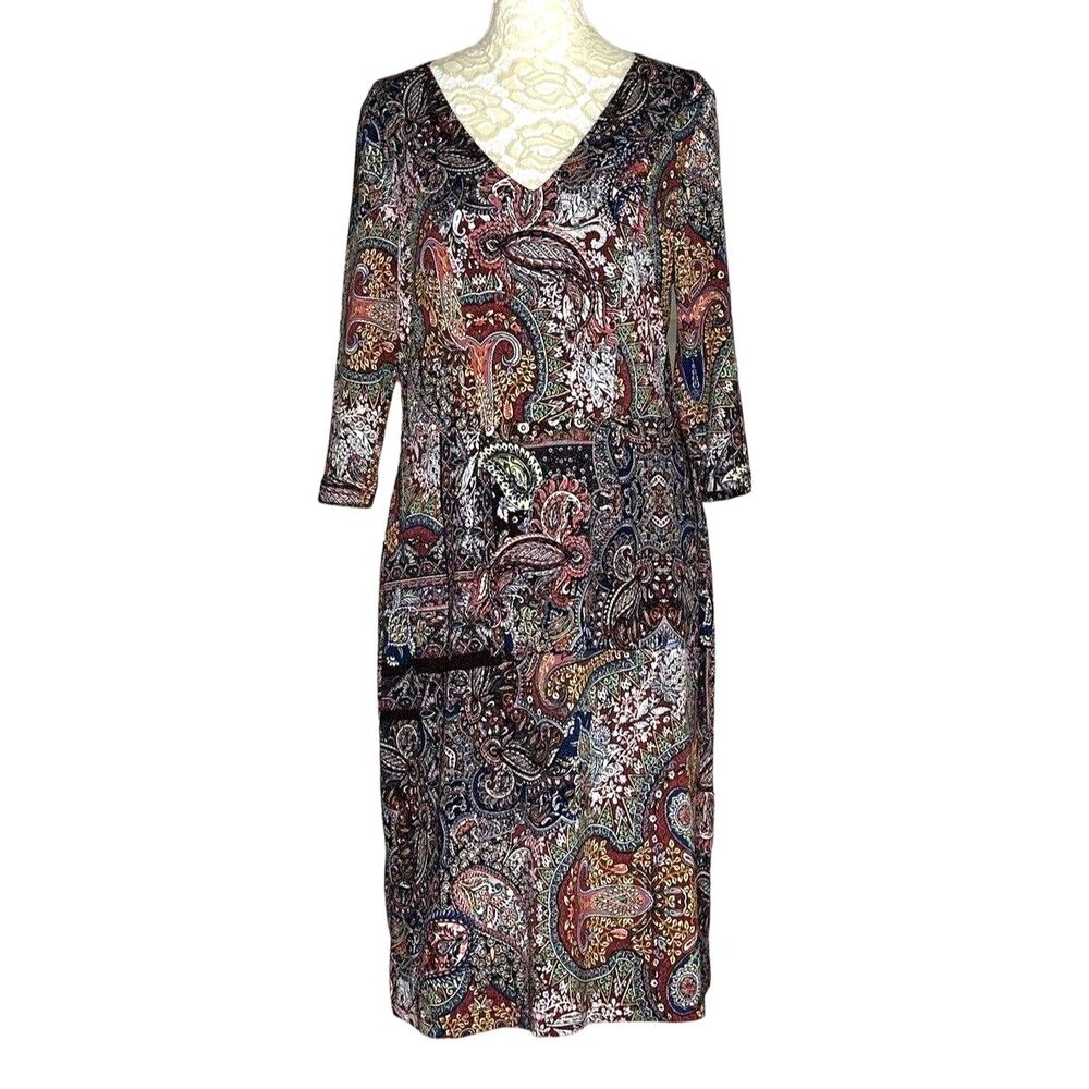 Le Lis Blanc Slinky Knit Dress Pleated Paisley M